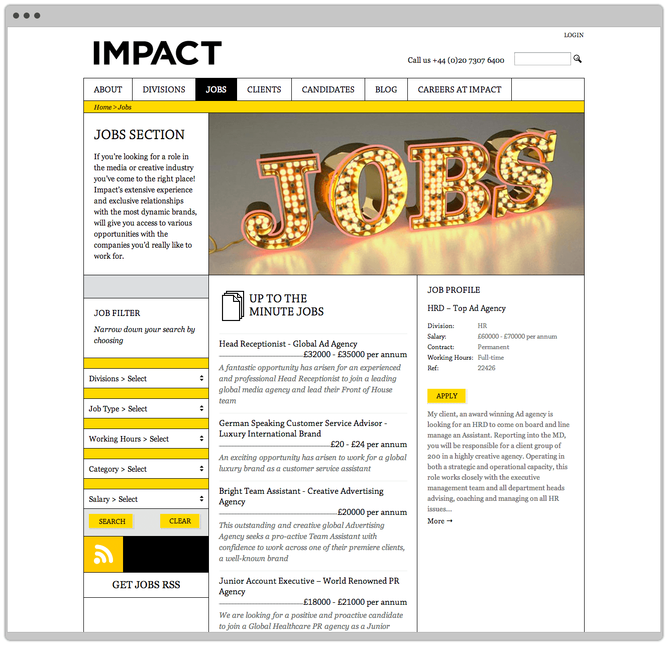 Job Listing On Recruitment Website For Www.impact London.com Designed By &&& Creative